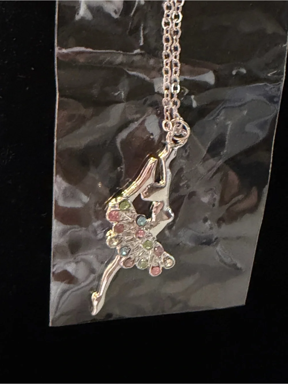 Silver Ballerina Pendant Necklace with Multicolor Crystals Tutu